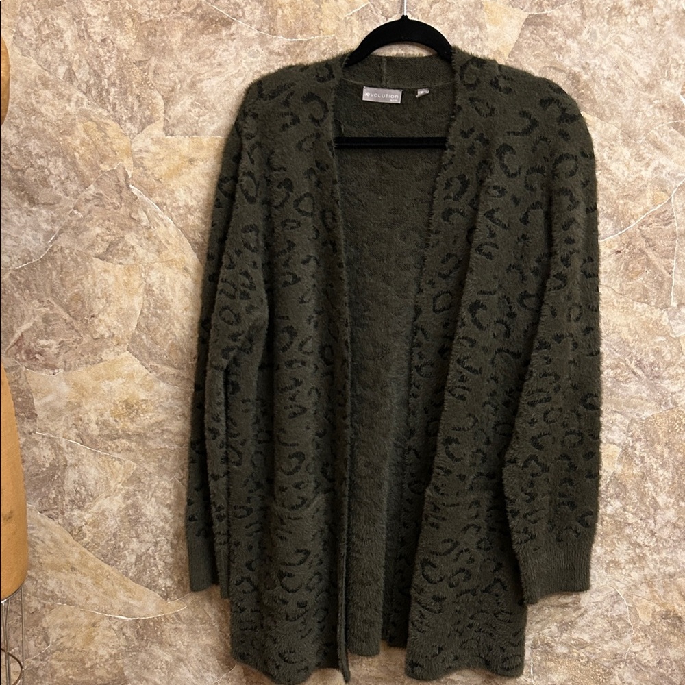 Olive Leopard Print Open Cardigan